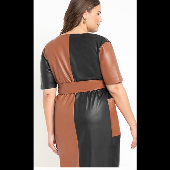 Black & dark tan faux leather wrap dress by Eloquii. NWT - Picture 2 of 2